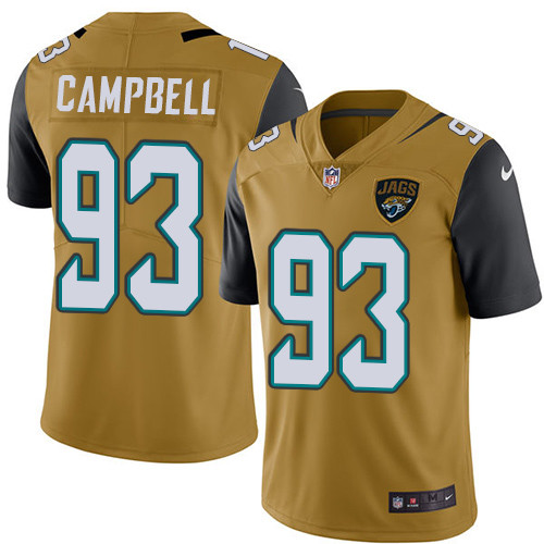 Nike Jacksonville Jaguars #93 Calais Campbell Gold Men Stitched NFL Limited Rush Jersey